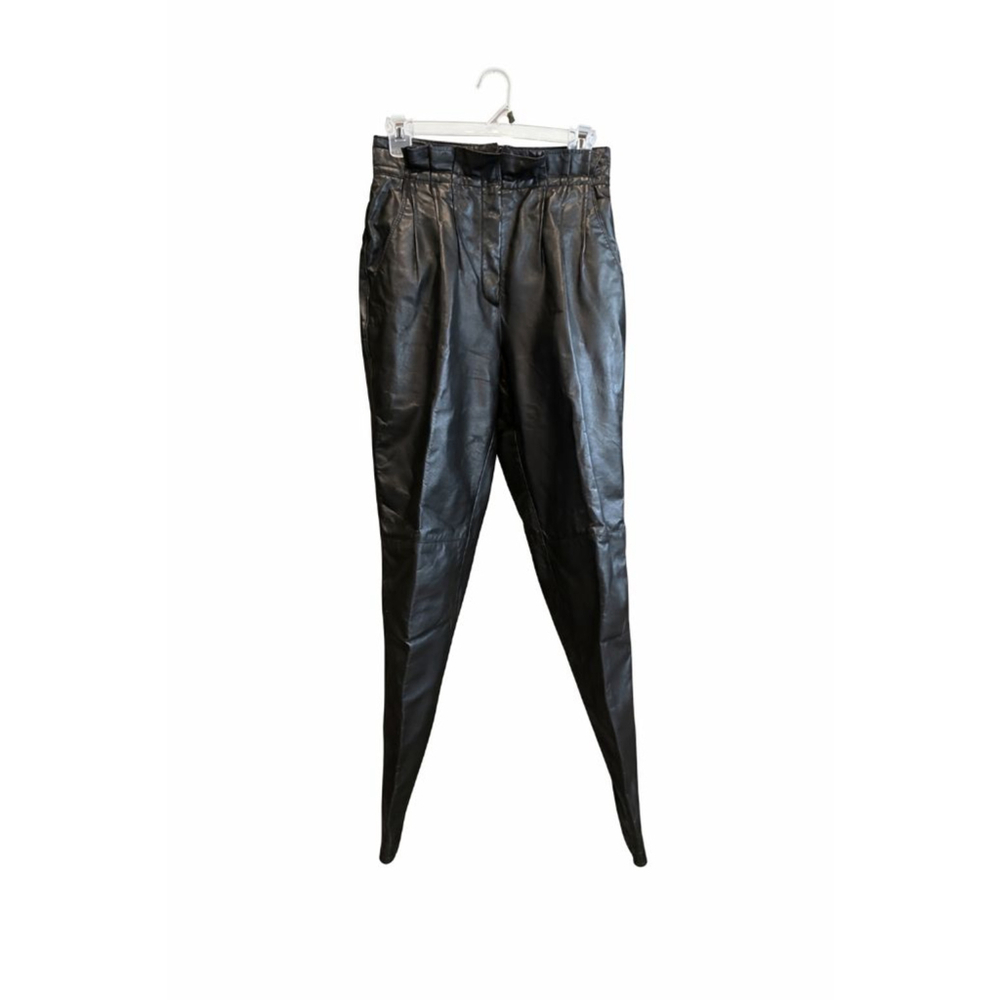 Toffs Vintage Genuine Leather Pants Womens 6 High Waist Pleated Black Tapered